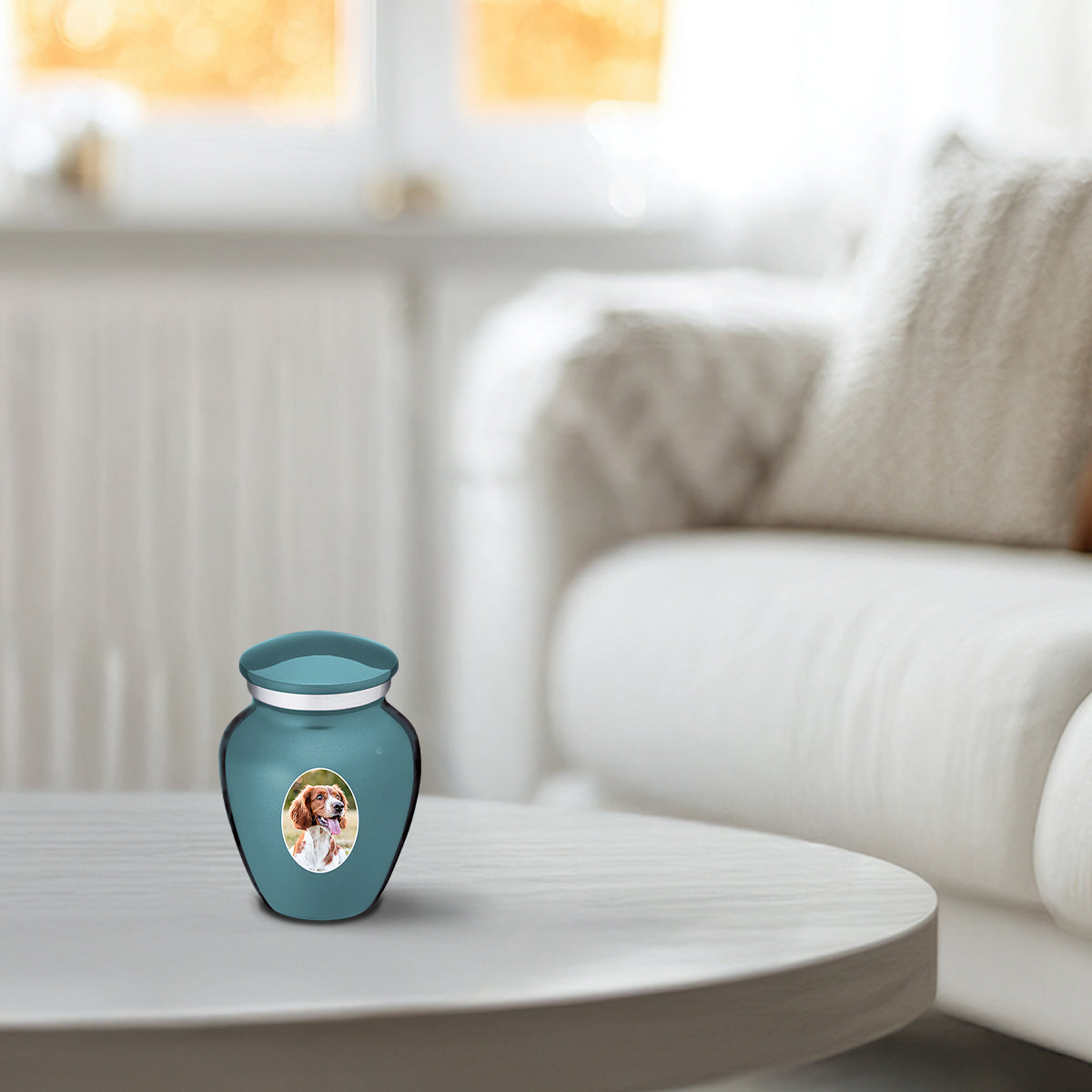 Keepsake Pet Embrace Teal Portrait Cremation Urn