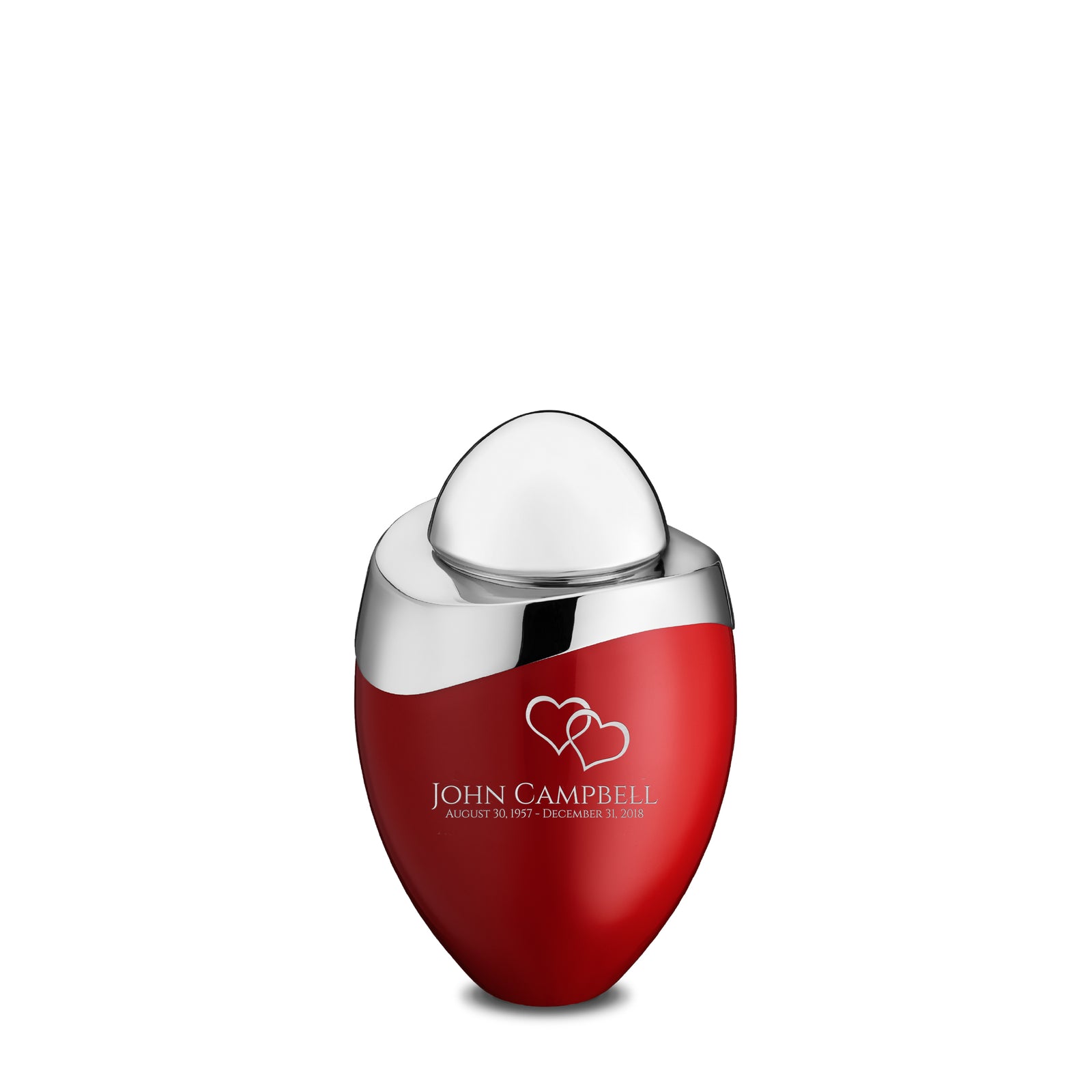 Amore Keepsake Urn Red & Polished Silver