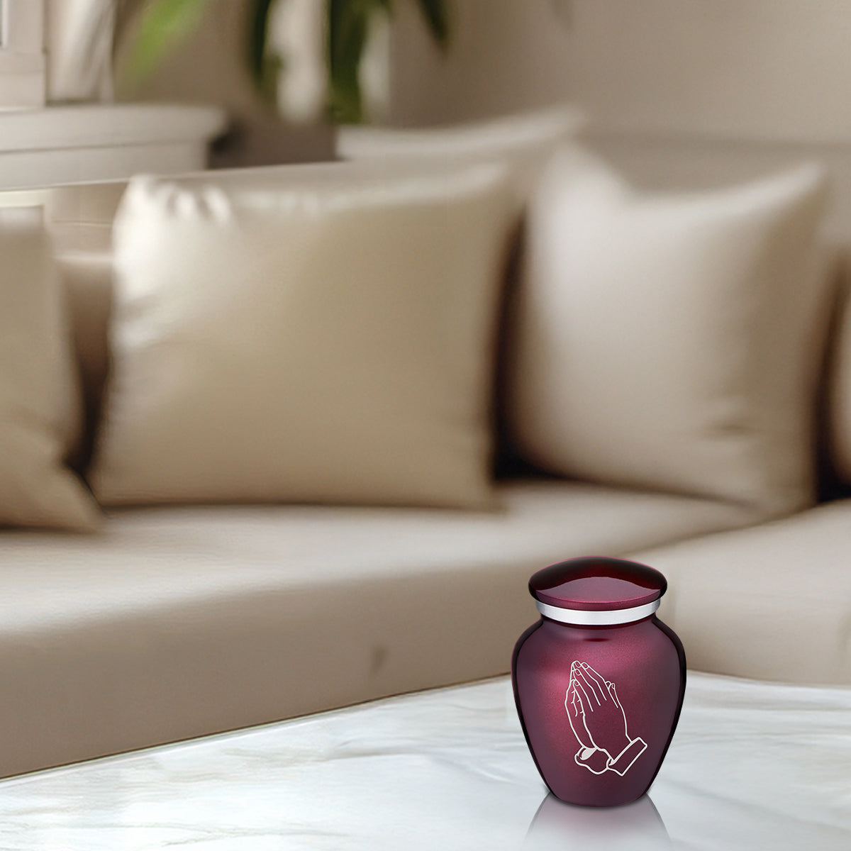 Keepsake Embrace Cherry Purple Praying Hands Cremation Urn