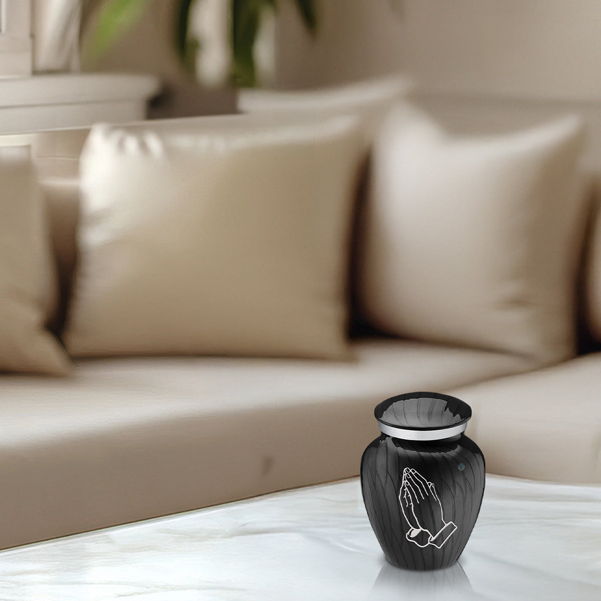Keepsake Embrace Pearl Black Praying Hands Cremation Urn