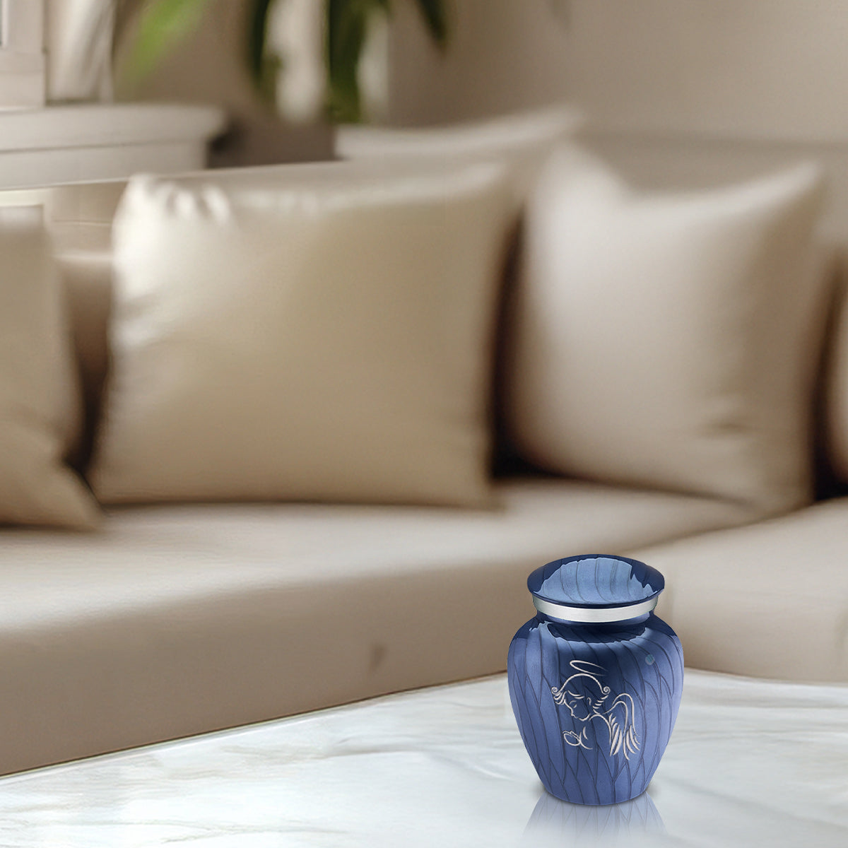 Keepsake Embrace Pearl Cobalt Blue Angel Cremation Urn