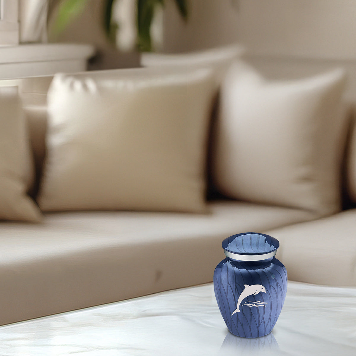 Keepsake Embrace Pearl Cobalt Blue Dolphin Cremation Urn