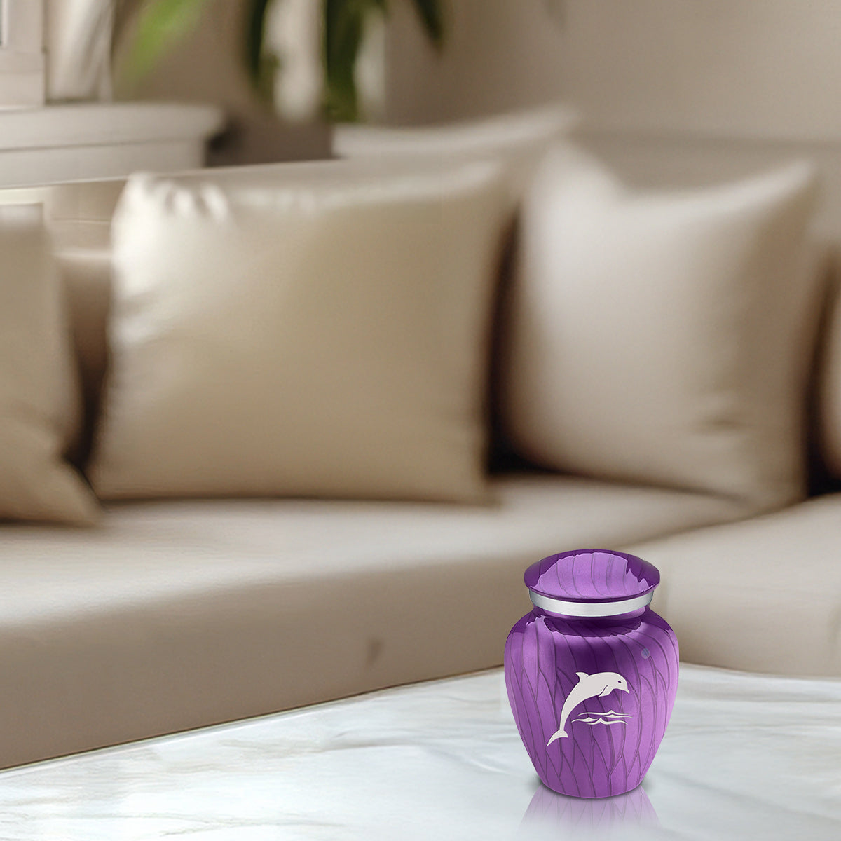 Keepsake Embrace Pearl Purple Dolphin Cremation Urn