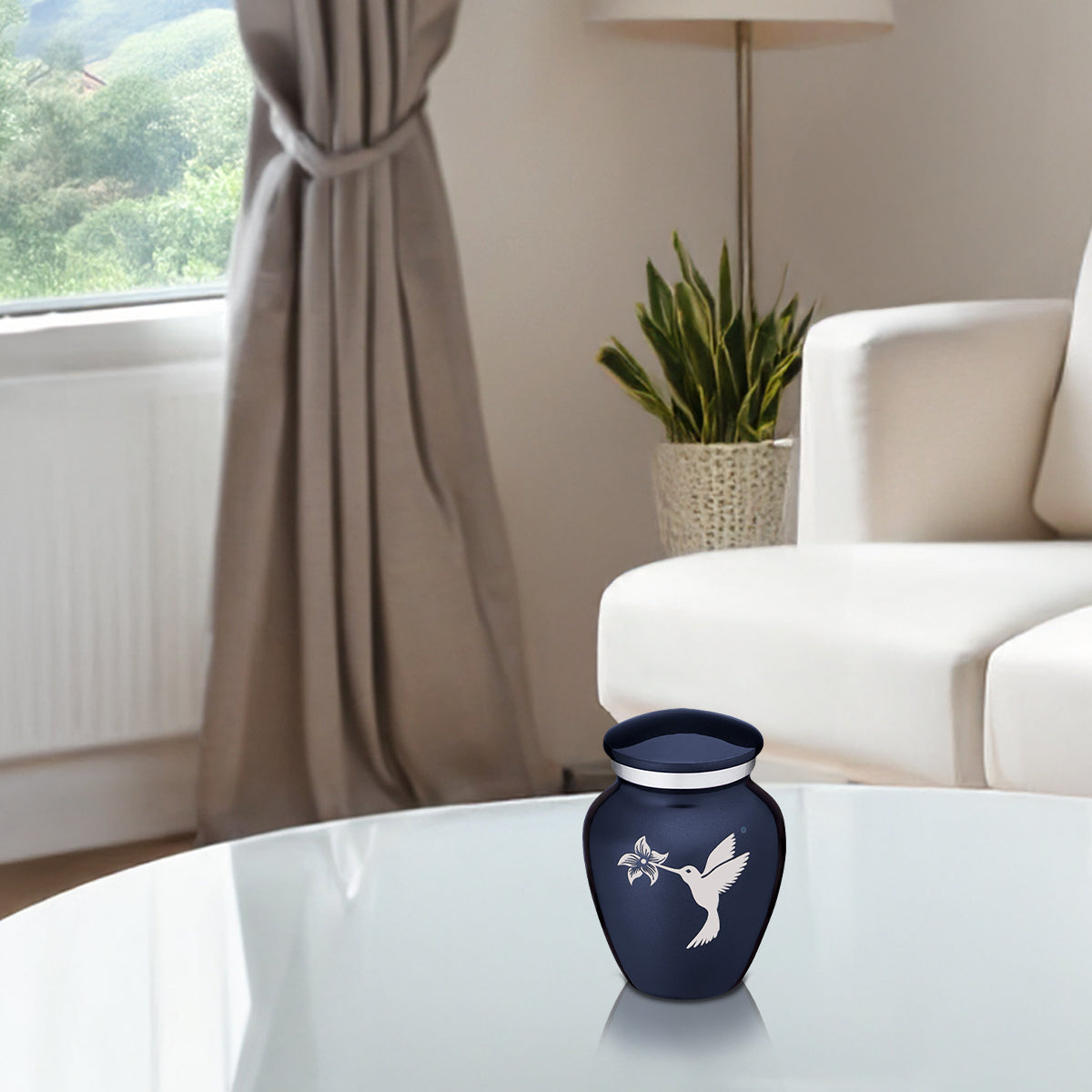 Keepsake Embrace Cobalt Blue Hummingbird Cremation Urn