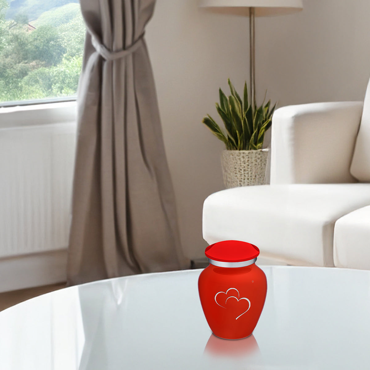 Keepsake Embrace Bright Red Hearts Cremation Urn