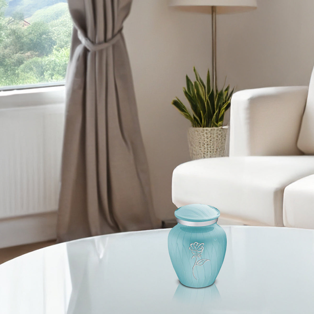 Keepsake Embrace Pearl Light Blue Rose Cremation Urn