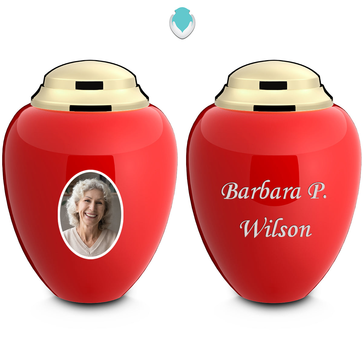 Keepsake Tribute Red & Shiny Brass Portrait Cremation Urn