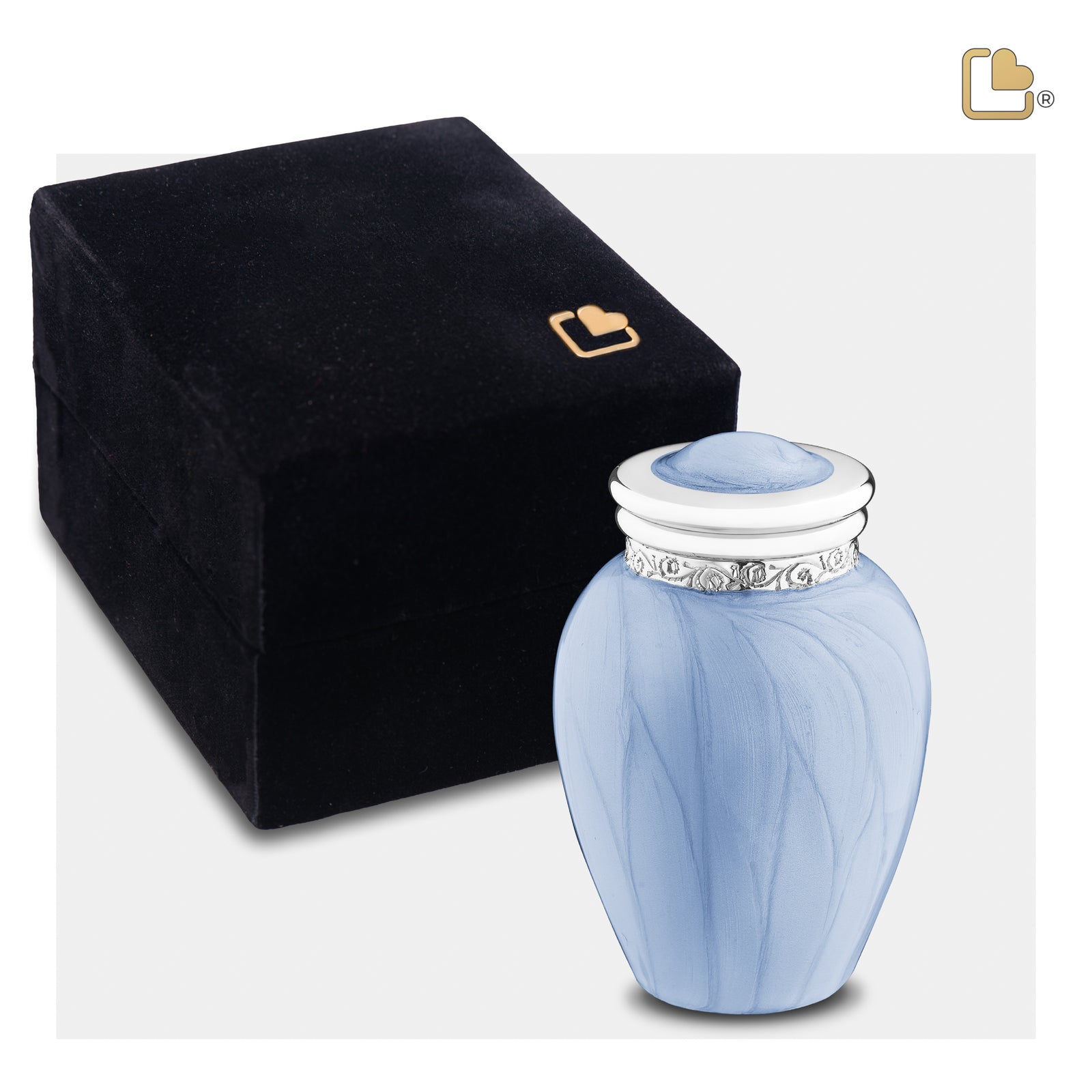 Blessing Keepsake Urn Pearl Blue & Polished Silver