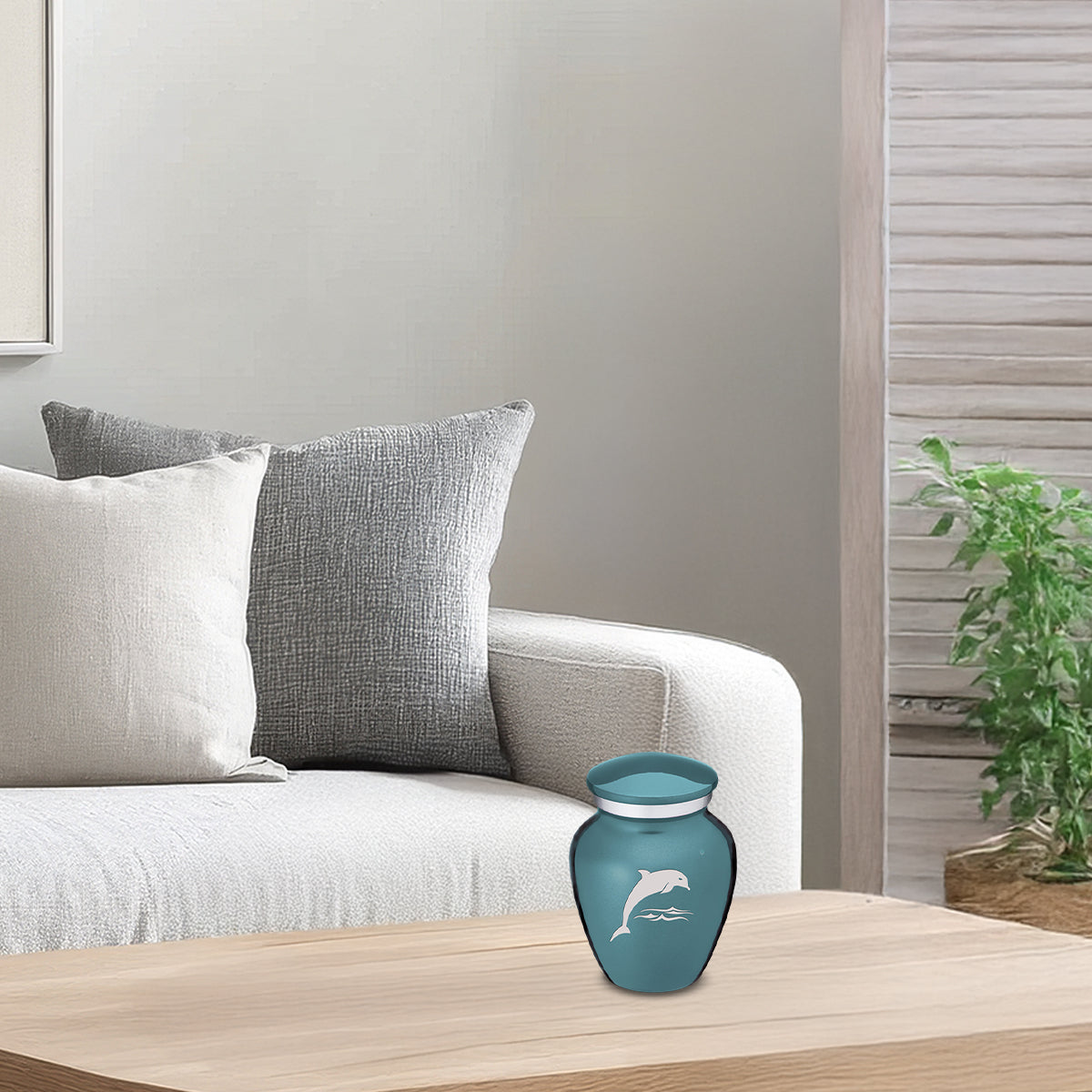 Keepsake Embrace Teal Dolphin Cremation Urn