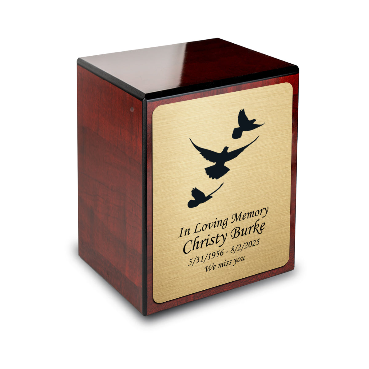 Custom Engraved Heritage Cherry Small Cremation Urn Memorial Box for Ashes
