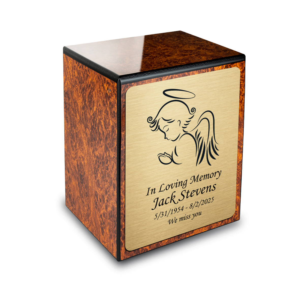 Custom Engraved Heritage Burl Small Cremation Urn Memorial Box for Ashes