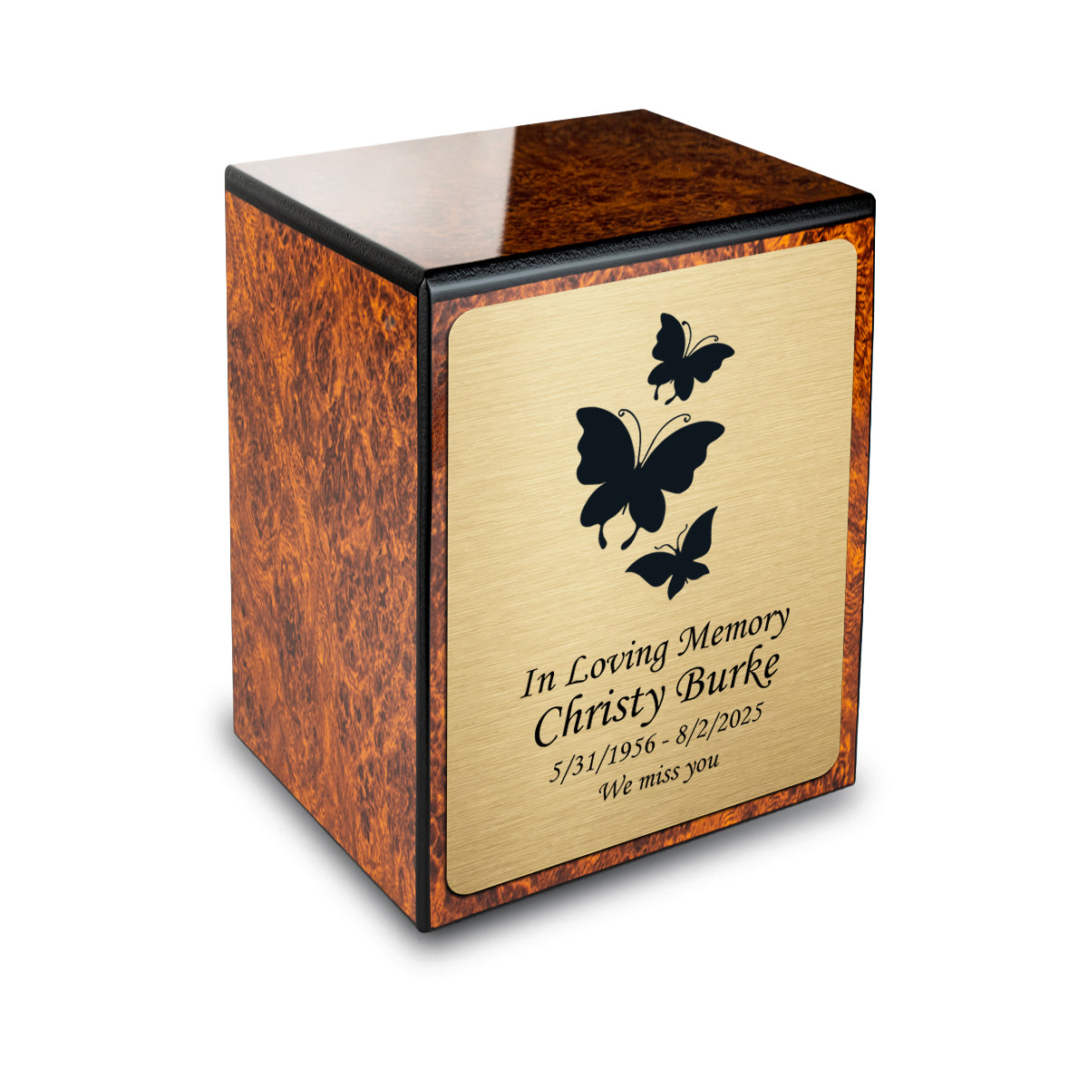 Custom Engraved Heritage Burl Small Cremation Urn Memorial Box for Ashes