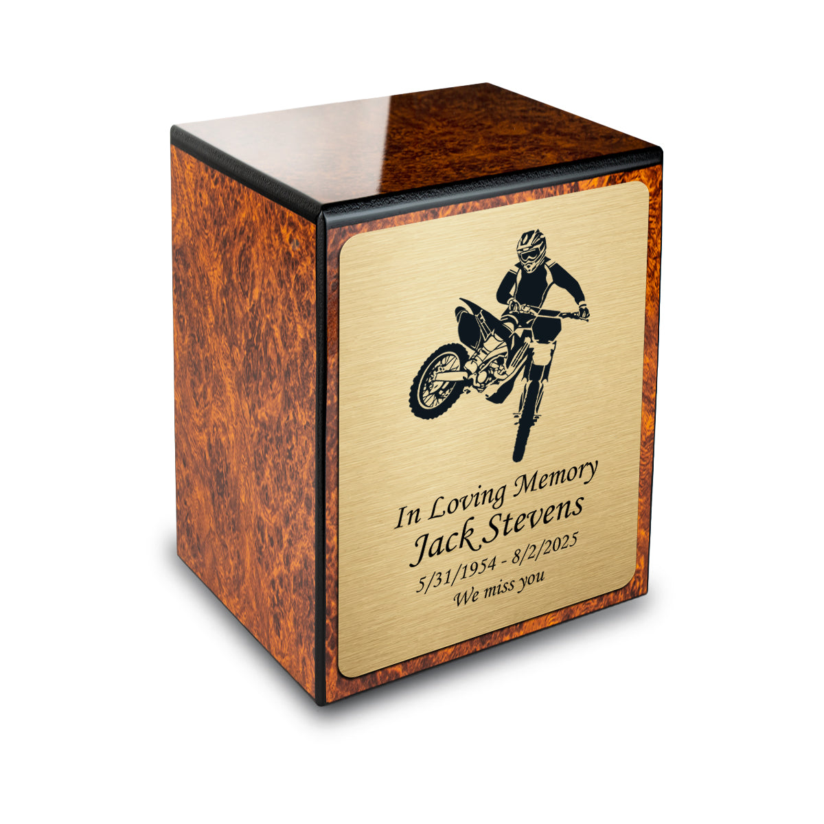 Custom Engraved Heritage Burl Small Cremation Urn Memorial Box for Ashes