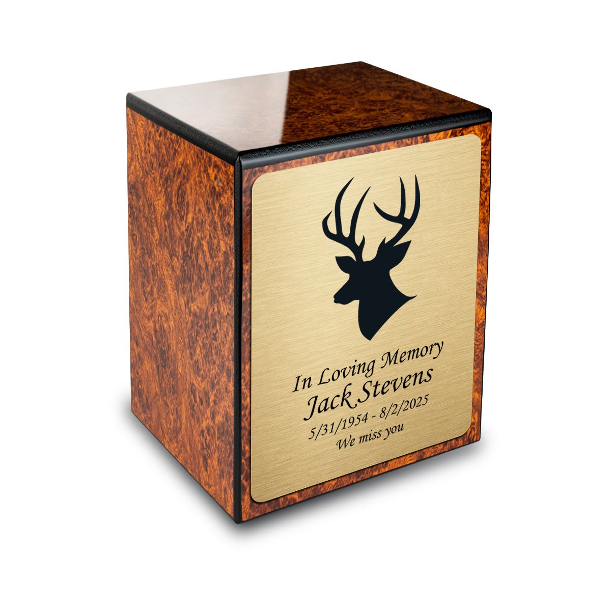 Custom Engraved Heritage Burl Small Cremation Urn Memorial Box for Ashes