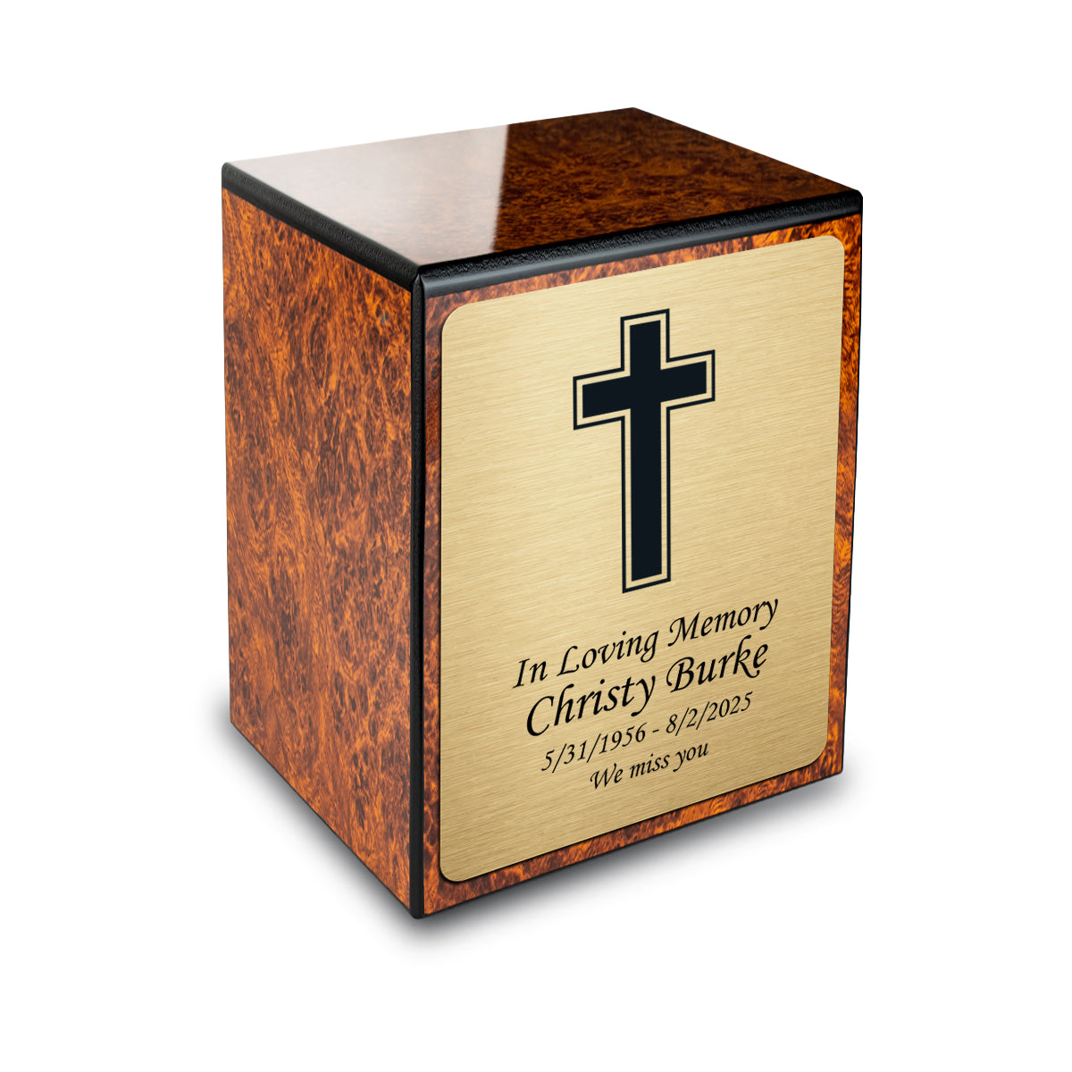 Custom Engraved Heritage Burl Small Cremation Urn Memorial Box for Ashes
