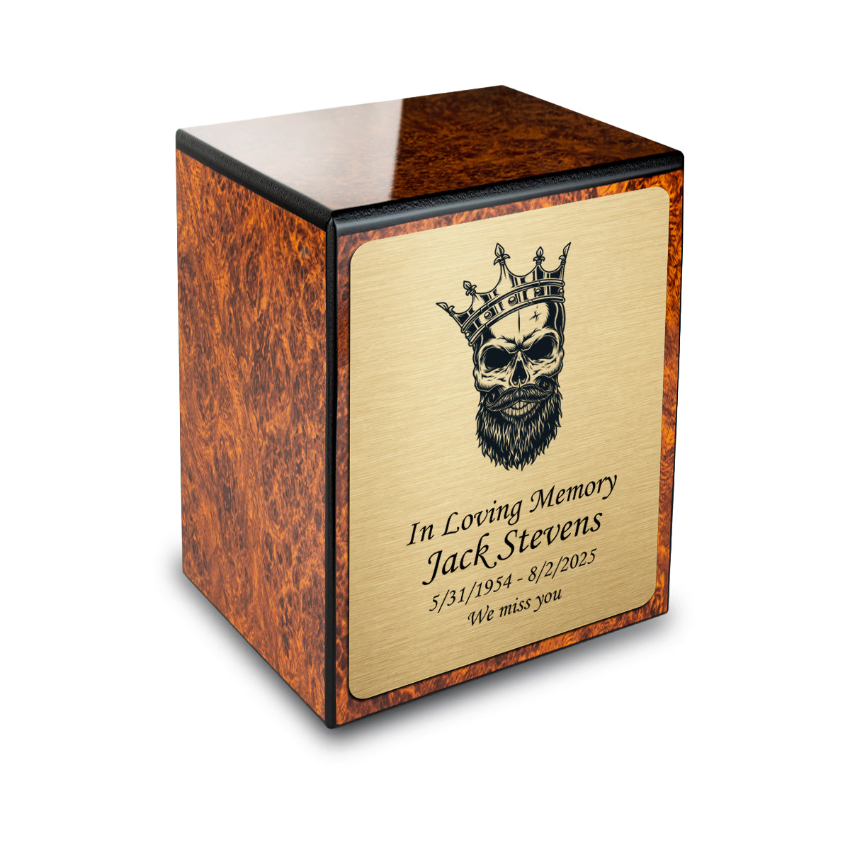 Custom Engraved Heritage Burl Small Cremation Urn Memorial Box for Ashes