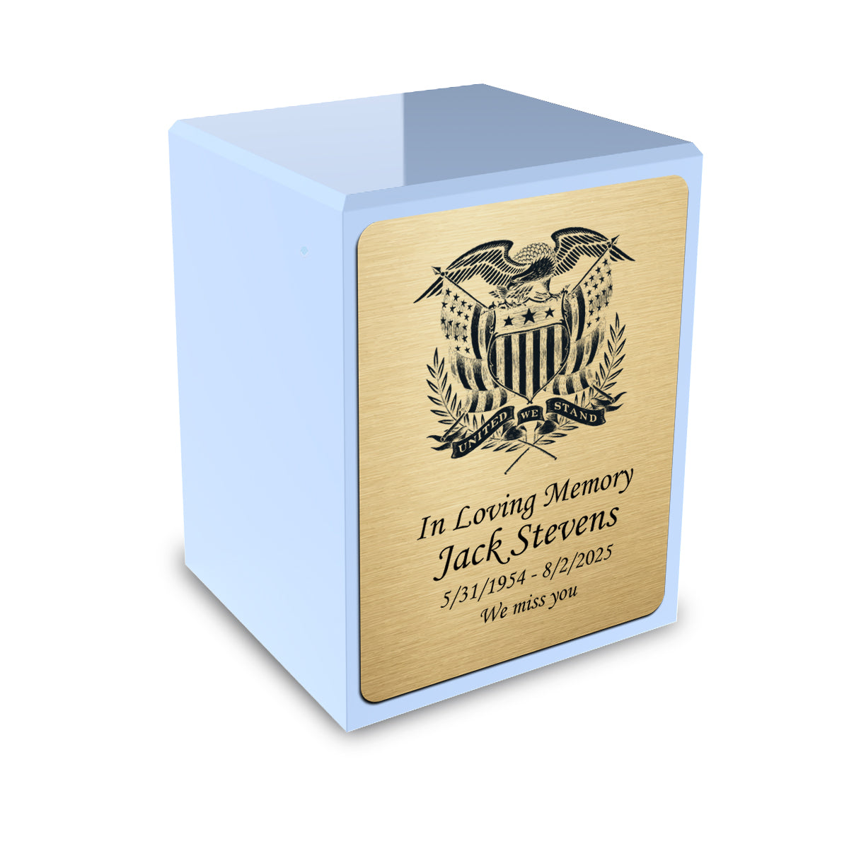 Custom Engraved Heritage Light Blue Small Cremation Urn Memorial Box for Ashes
