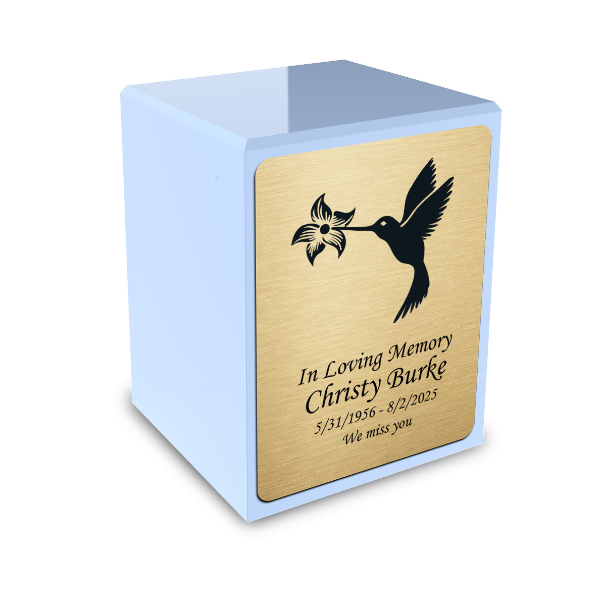 Custom Engraved Heritage Light Blue Small Cremation Urn Memorial Box for Ashes