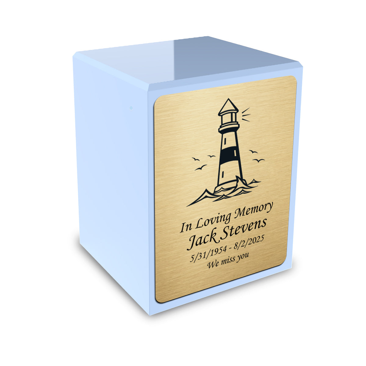 Custom Engraved Heritage Light Blue Small Cremation Urn Memorial Box for Ashes