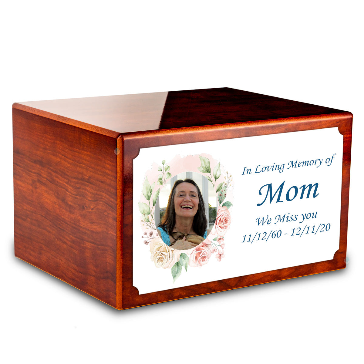 Custom Printed Heritage Rosewood Photo Frame Wood Box Cremation Urn