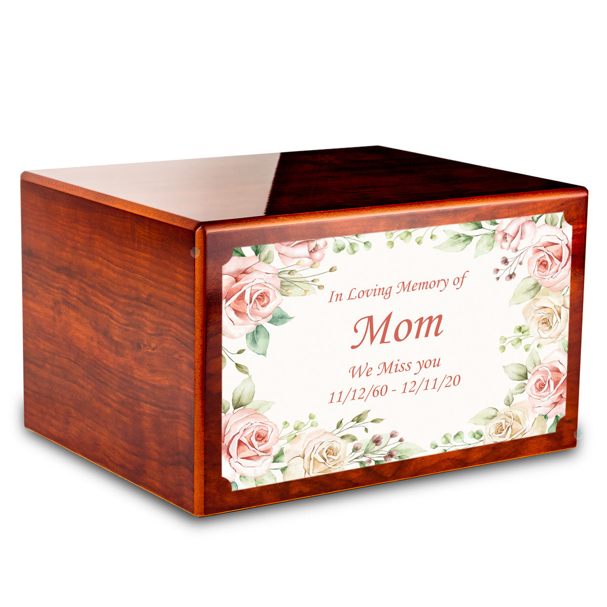 Custom Printed Heritage Rosewood Flower Frame Wood Box Cremation Urn
