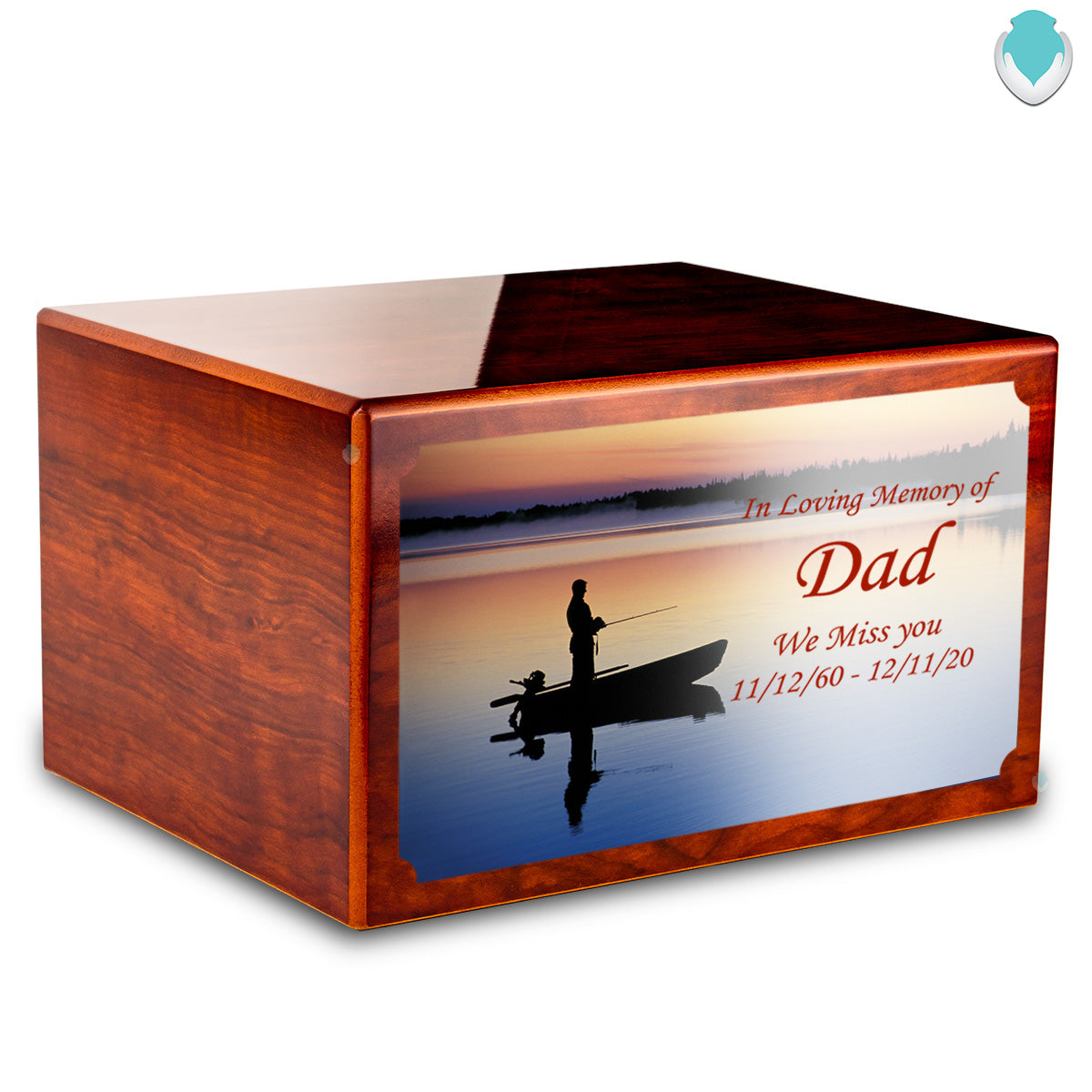 Custom Printed Heritage Rosewood Fishing Wood Box Cremation Urn
