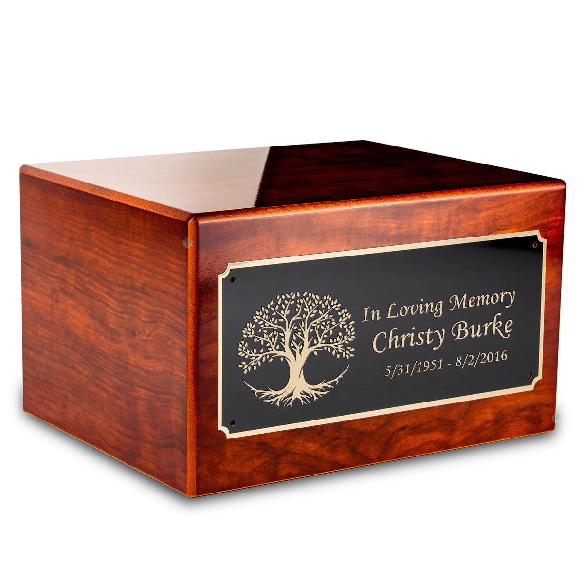 Custom Engraved Heritage Rosewood Adult Cremation Urn Memorial Box for Ashes