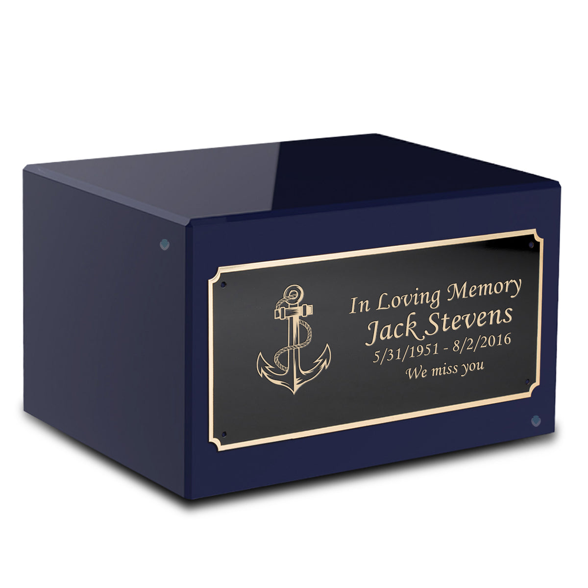 Custom Engraved Heritage Navy Adult Cremation Urn Memorial Box for Ashes
