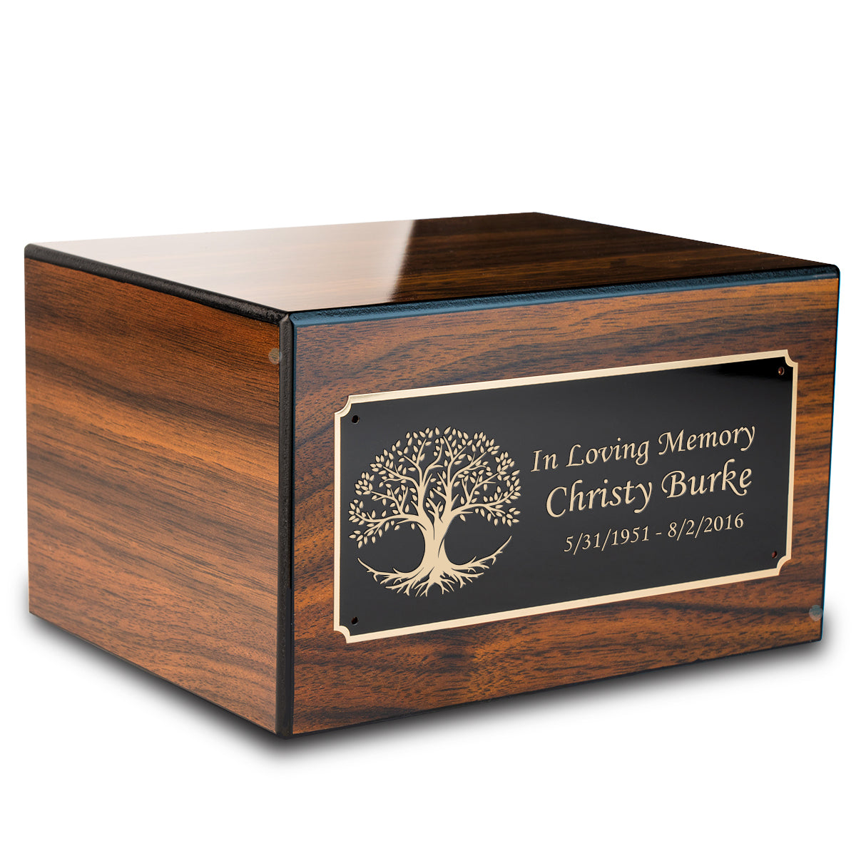 Custom Engraved Heritage Walnut Adult Cremation Urn Memorial Box for Ashes