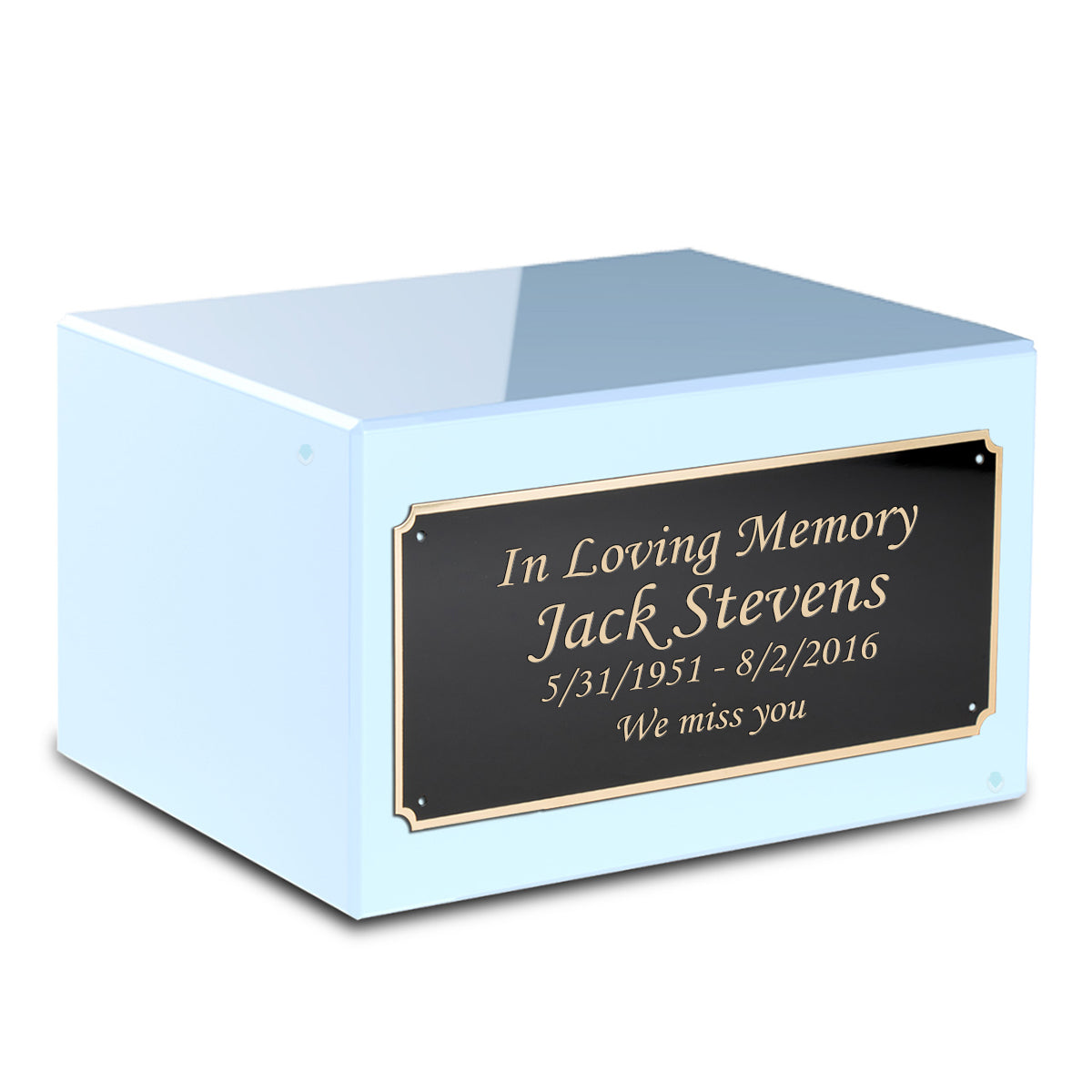 Custom Engraved Heritage Light Blue Adult Cremation Urn Memorial Box for Ashes