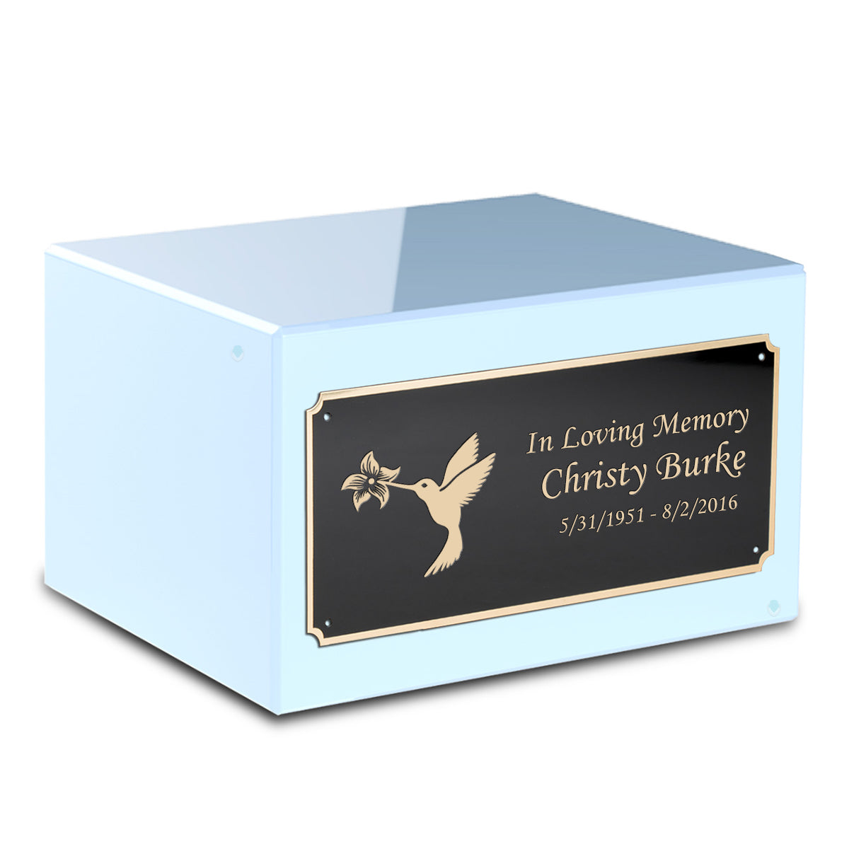 Custom Engraved Heritage Light Blue Adult Cremation Urn Memorial Box for Ashes