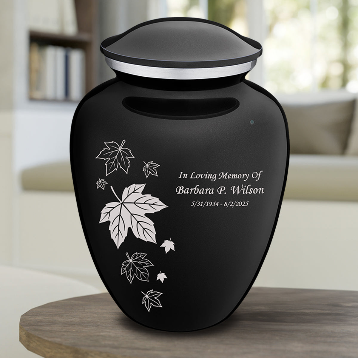 Adult Embrace Black Falling leaves Cremation Urn