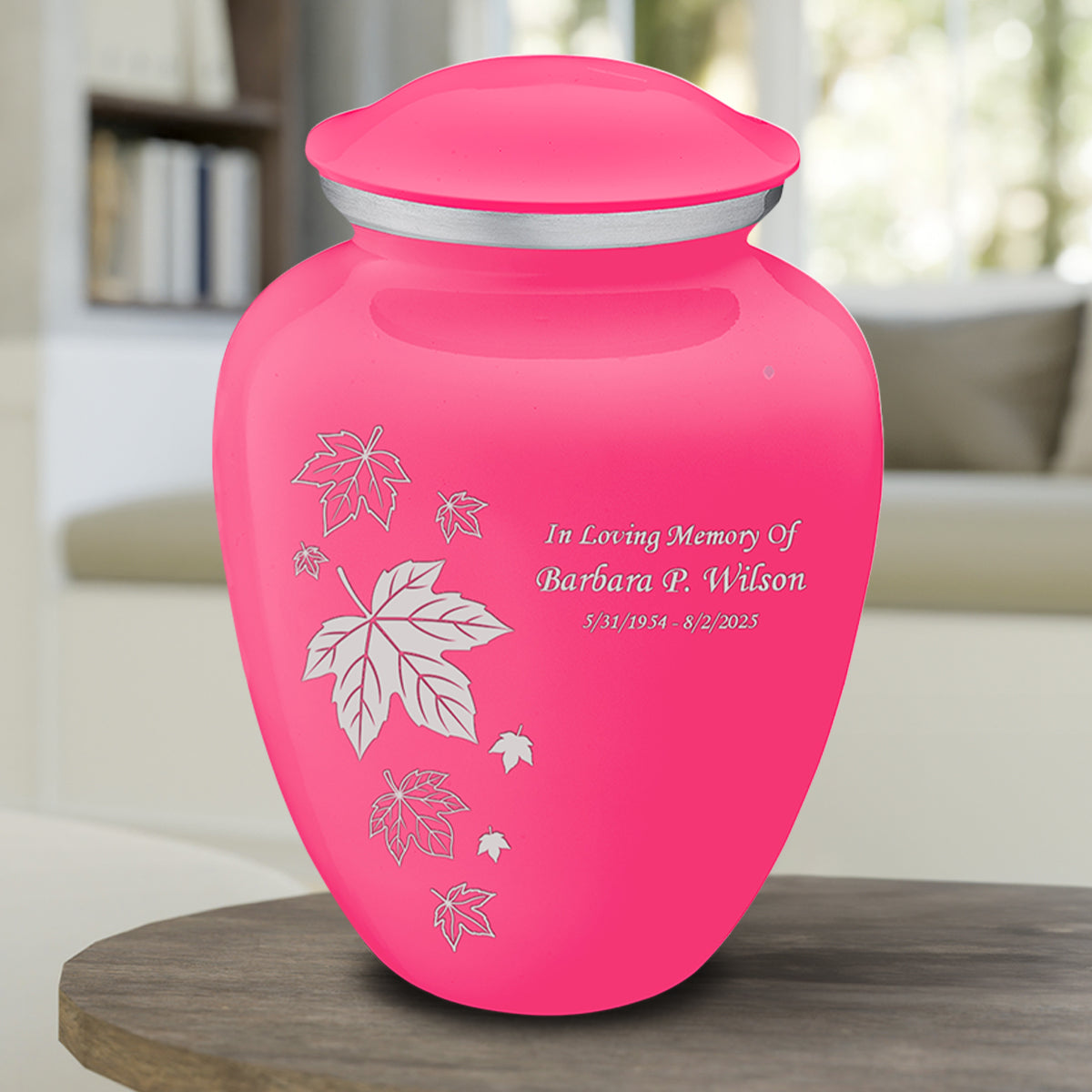 Adult Embrace Bright Pink Falling leaves Cremation Urn