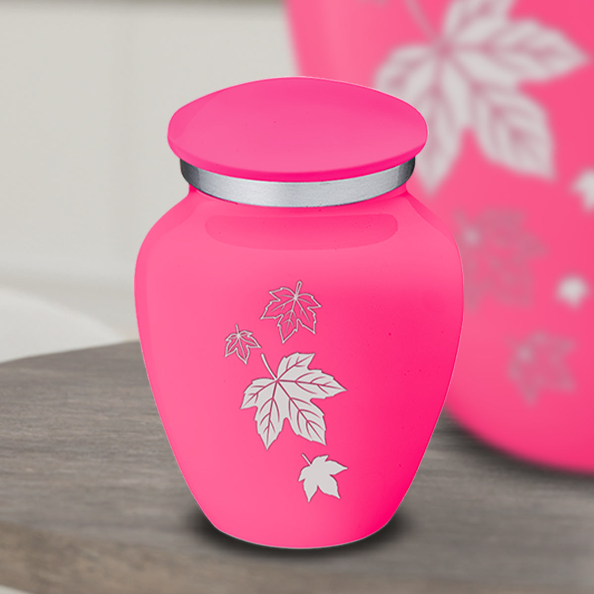 Keepsake Embrace Bright Pink Falling Leaves Cremation Urn