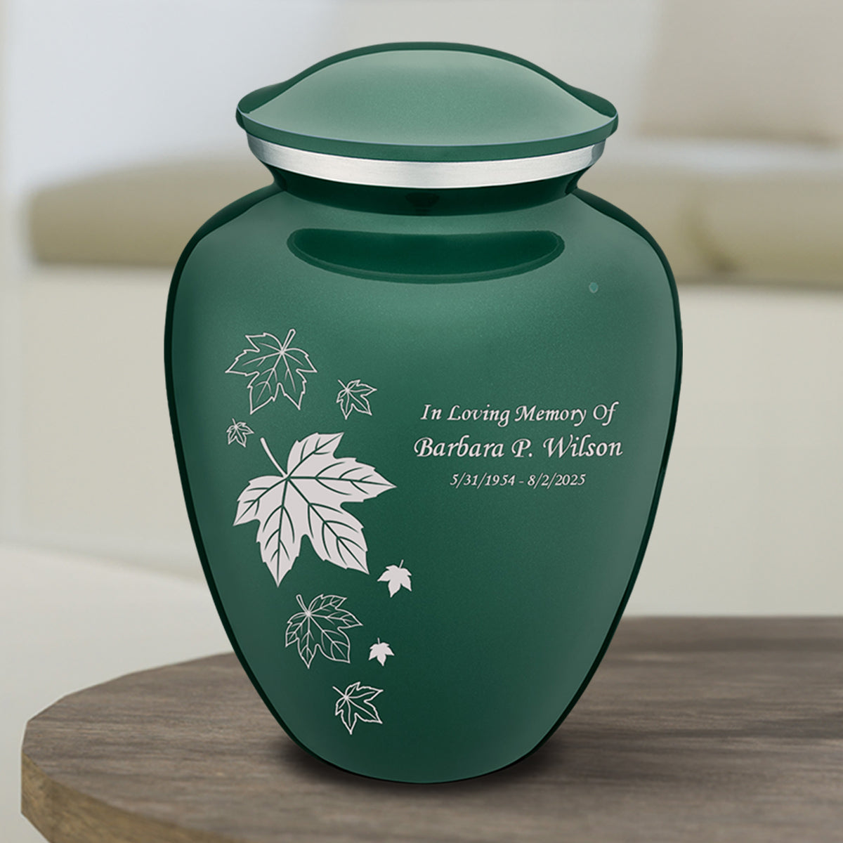 Adult Embrace Green Falling leaves Cremation Urn
