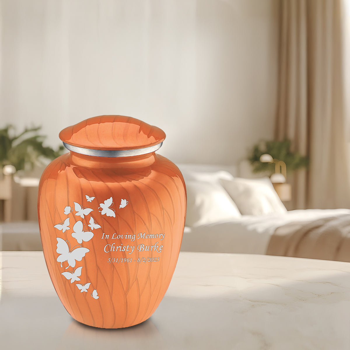 Adult Embrace Pearl Orange Butterfly Cremation Urn