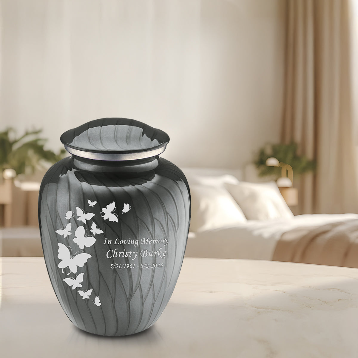 Adult Embrace Pearl Silver Butterfly Cremation Urn