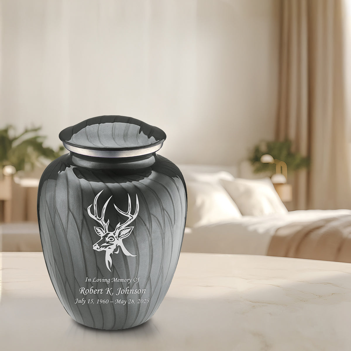 Adult Embrace Pearl Silver Deer Cremation Urn