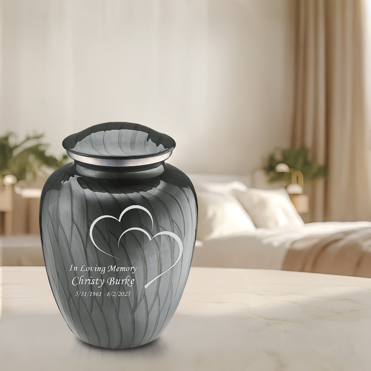 Adult Embrace Pearl Silver Hearts Cremation Urn