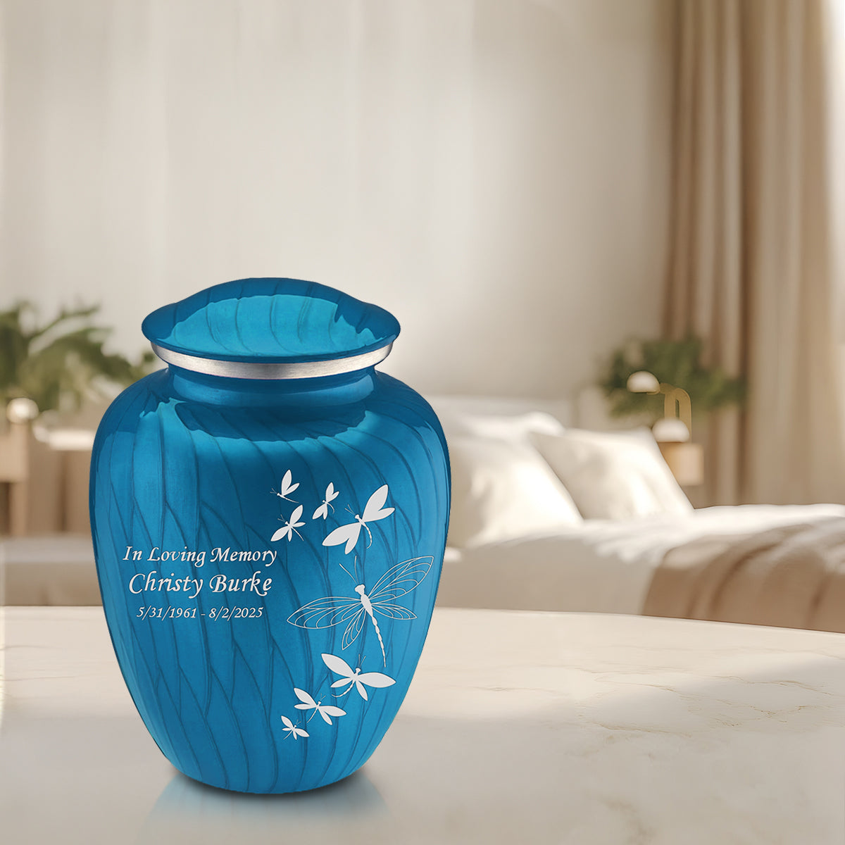 Adult Embrace Pearl Racing Blue Dragonflies Cremation Urn