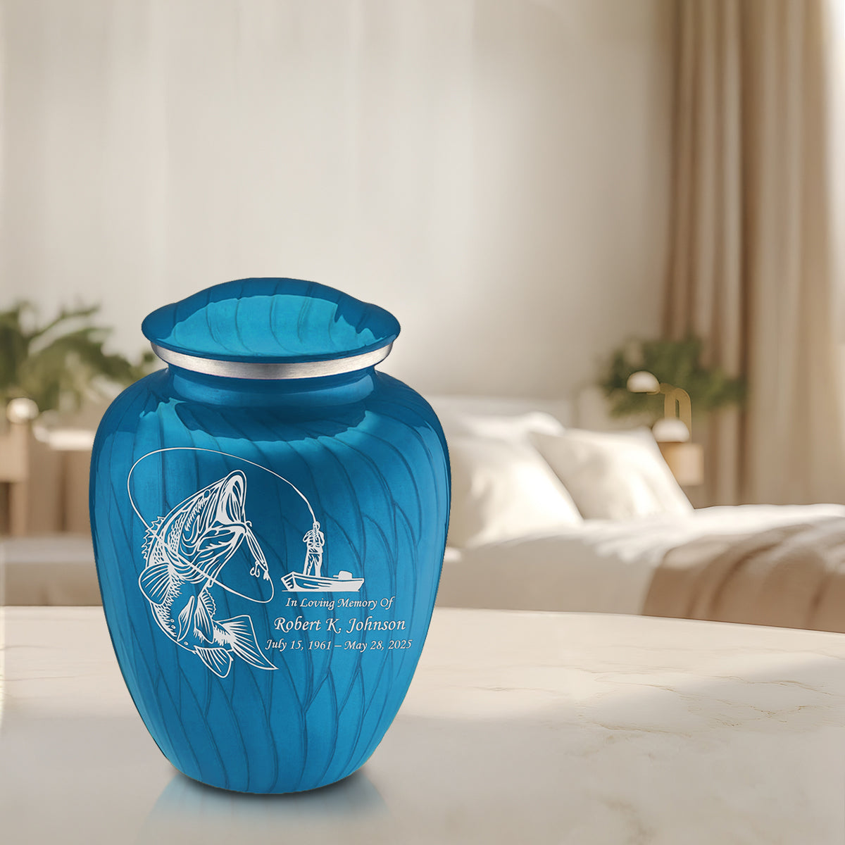Adult Embrace Pearl Racing Blue Fishing Cremation Urn