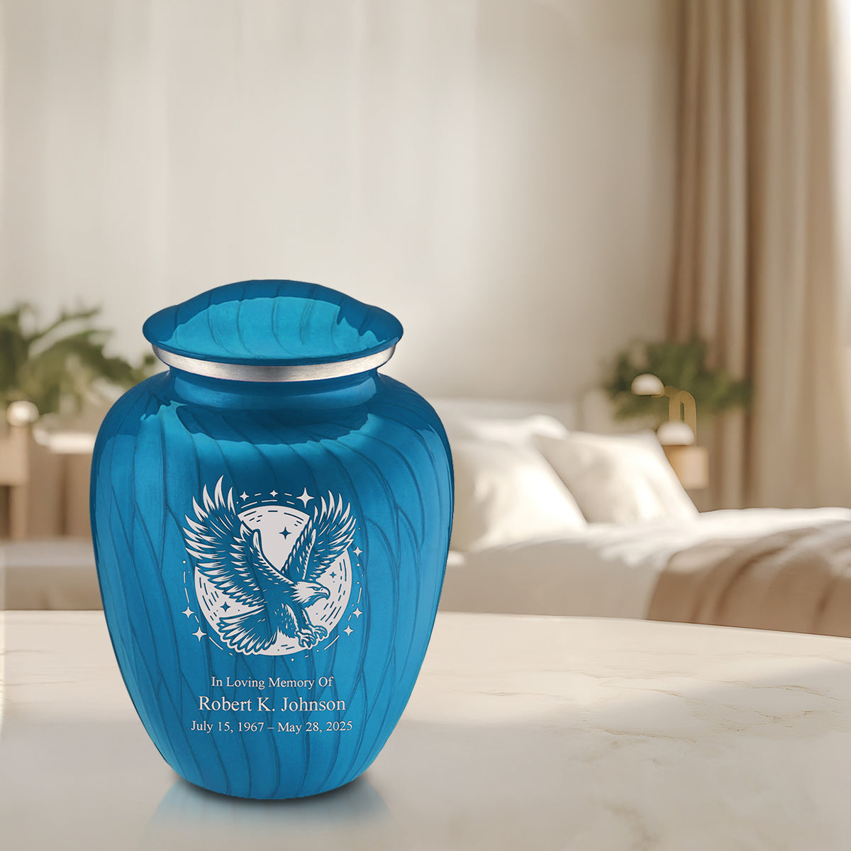 Adult Embrace Pearl Racing Blue Flying Eagle Cremation Urn