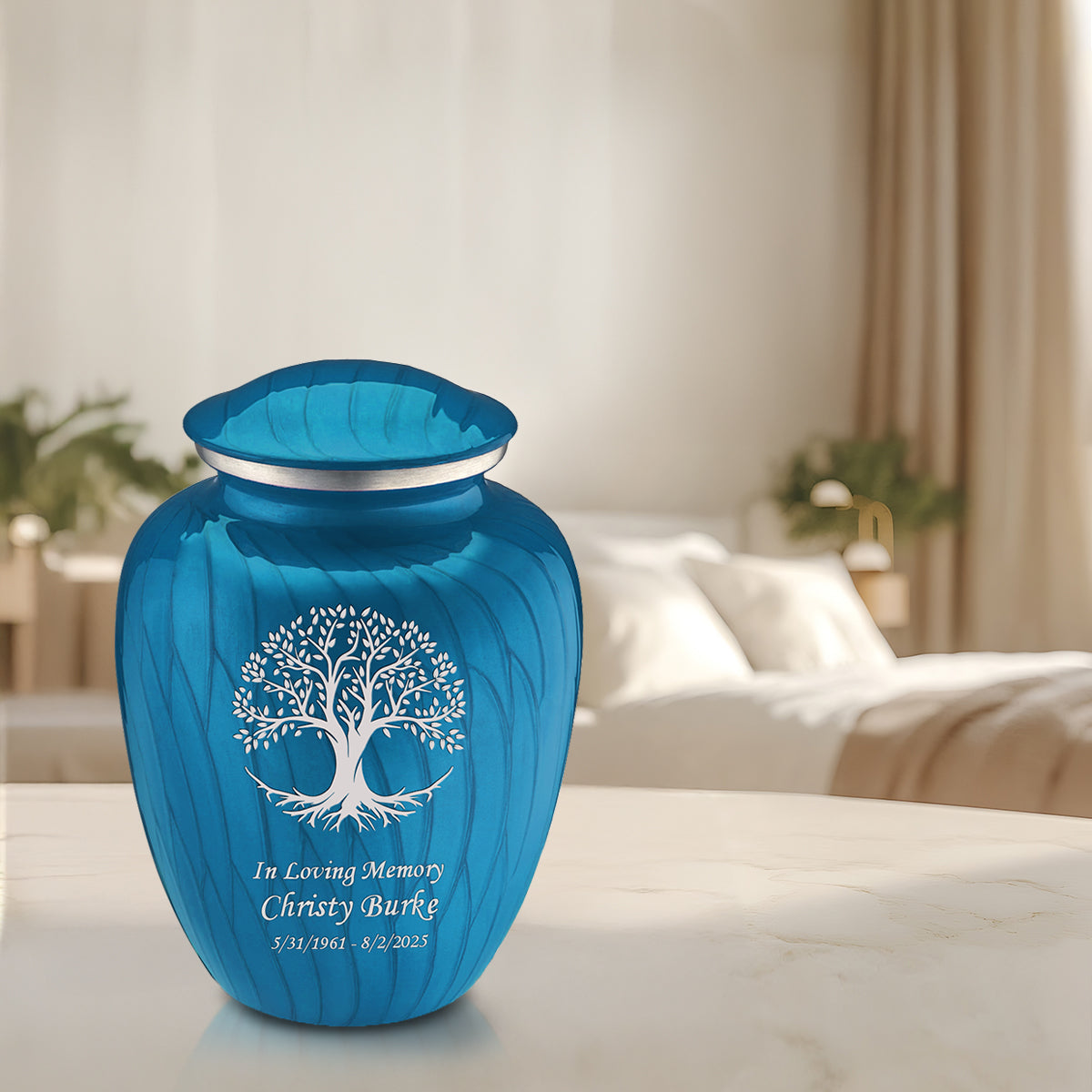 Adult Embrace Pearl Racing Blue Tree of Life Cremation Urn