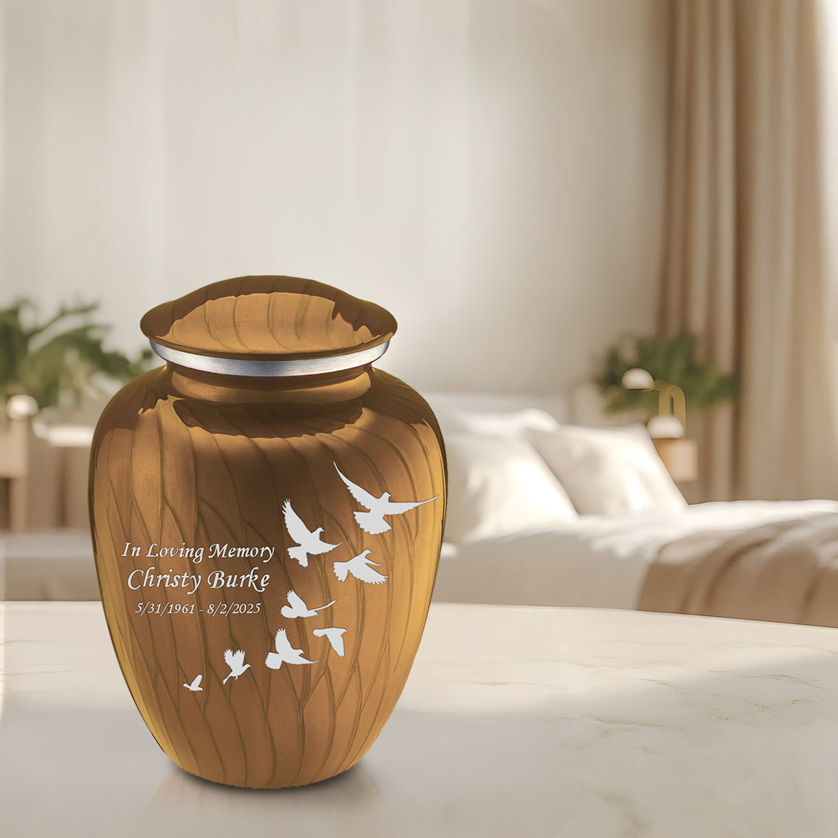 Adult Embrace Pearl Gold Doves Cremation Urn