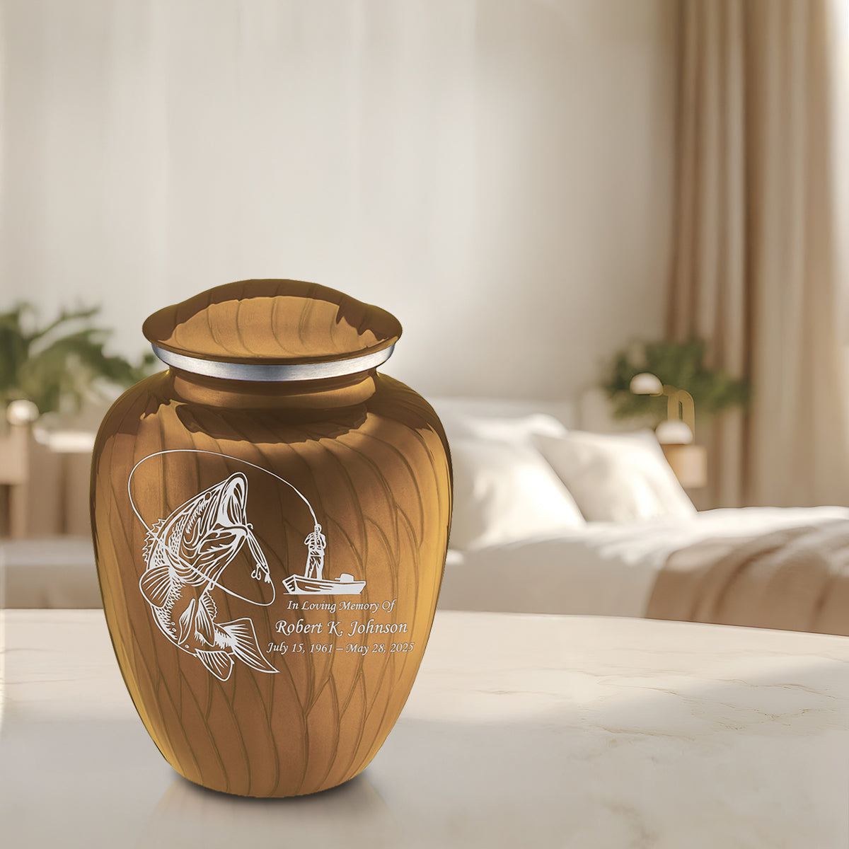 Adult Embrace Pearl Gold Fishing Cremation Urn