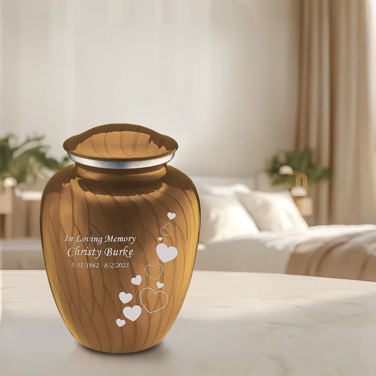 Adult Embrace Pearl Gold Floating Heart Cremation Urn