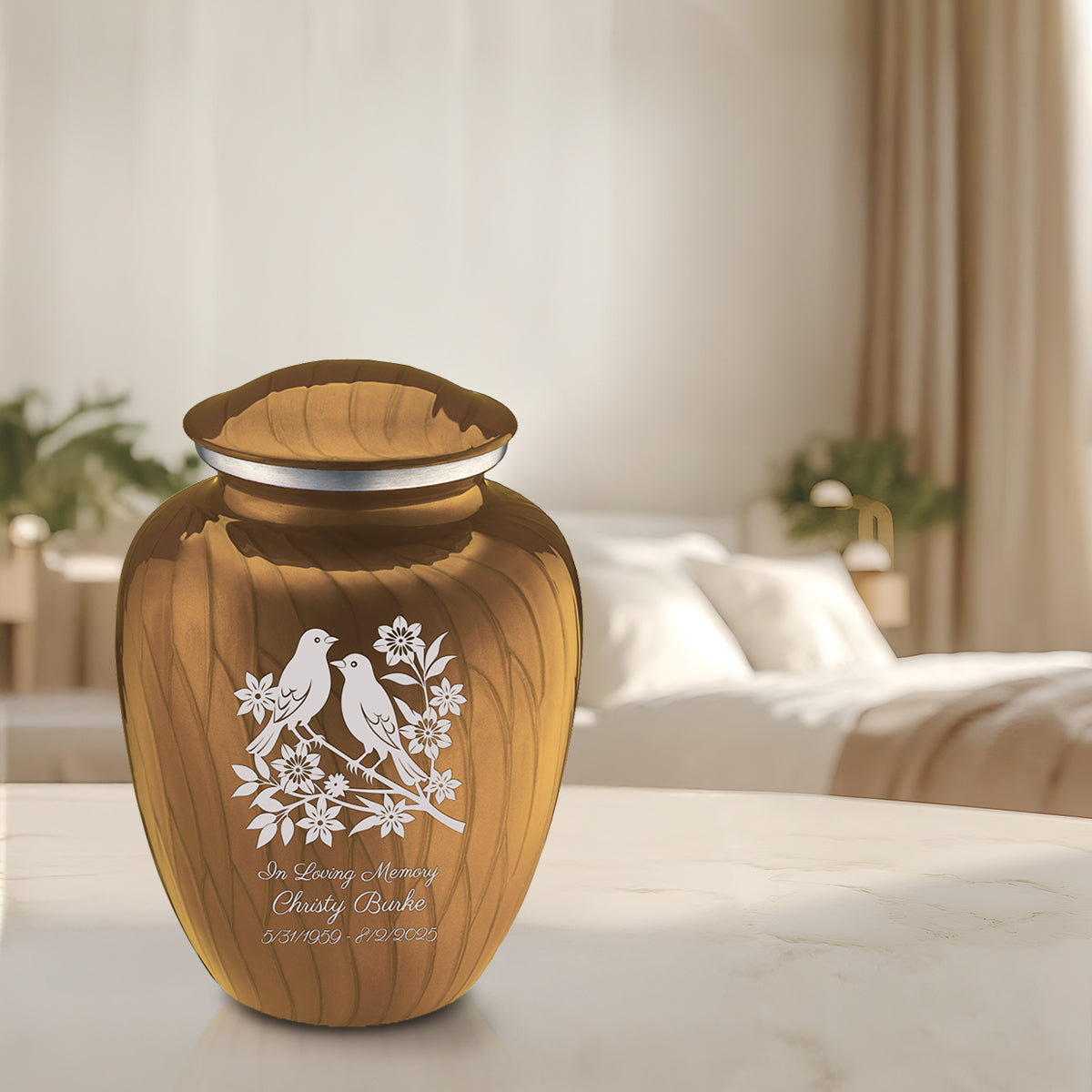 Adult Embrace Pearl Gold Songbirds Cremation Urn
