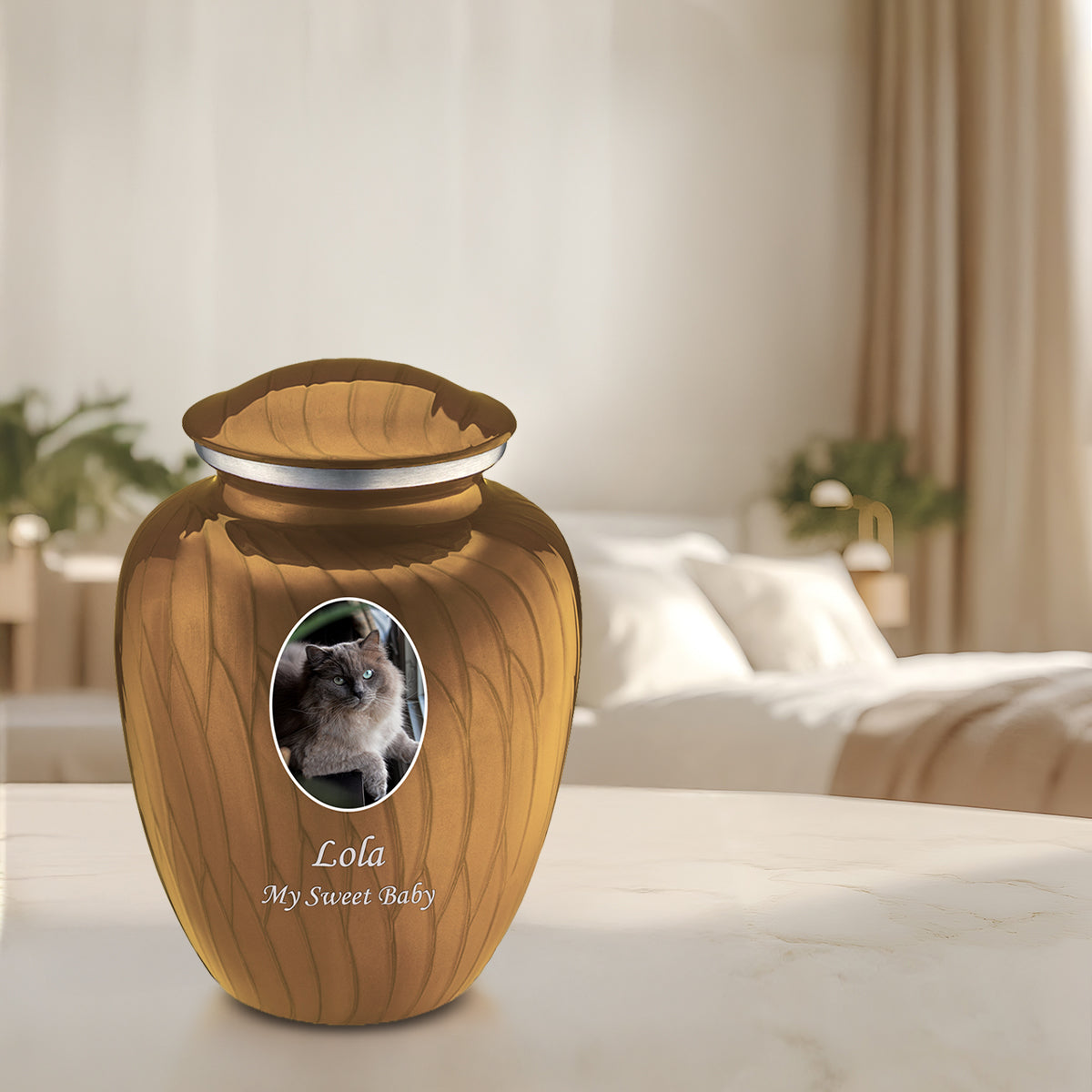 Adult Pet Embrace Pearl Gold Portrait Cremation Urn