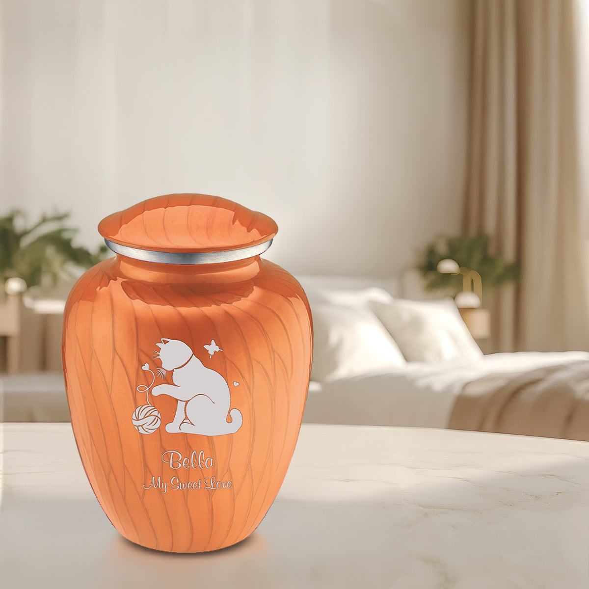 Large Embrace Pearl Orange Pet Fun Cat Cremation Urn
