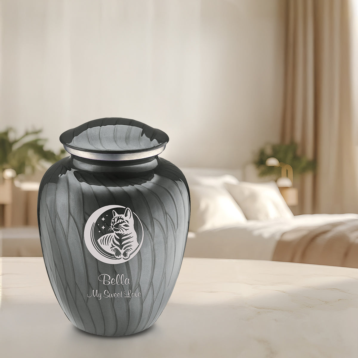Large Embrace Pearl Silver Pet Cute Cat Cremation Urn